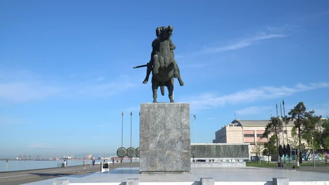 Dolly shot of Alexander the Great in Macedonia Thessaloniki Greece.