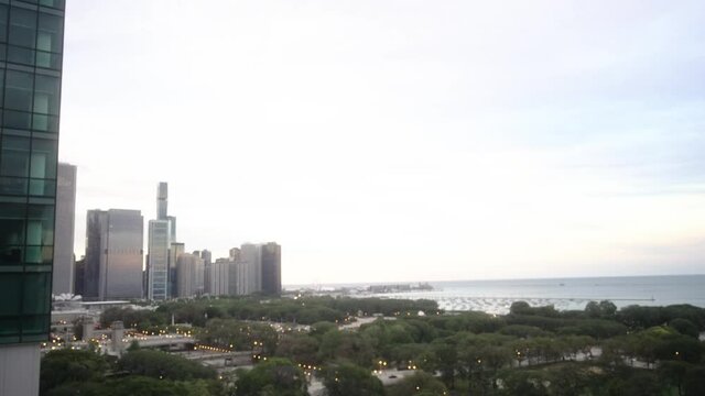 Wide angle view of Lake Michigan in Downtown Chicago Daytime