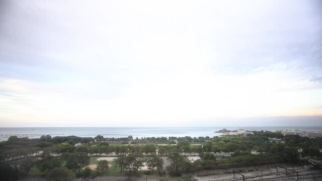 Wide angle view of Lake Michigan in Downtown Chicago Daytime