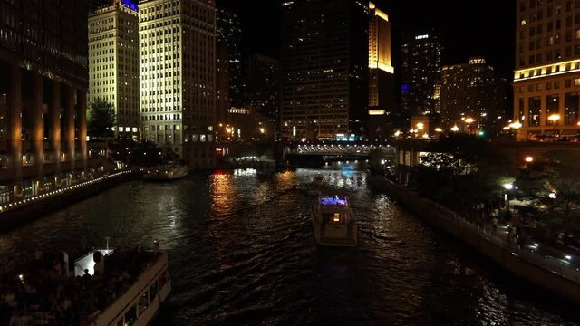 View of beautiful chicago downtown river at night