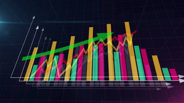 Financial business chart and economy graph 3D animation. Abstract colorful stock market abd finance diagram background.