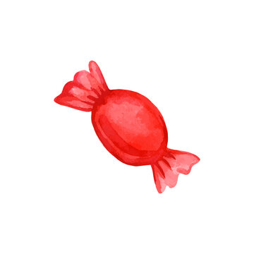 Candy in a red wrapper. Watercolor illustration