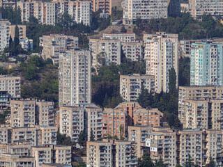 old soviet buildings. old urban residential houses. soviet city district USSR architecture