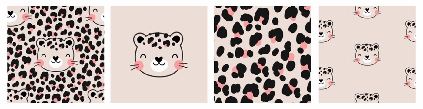 Cute leopard hand drawn vector print. Animal wild at heart