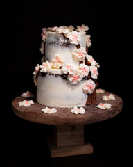 Cherry Blossom Wedding Cake on Walnut Cake Stand
