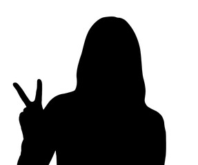 Woman silhouette showing victory sign. Victoria is a common V-shaped gesture for victory or peace, 3D illustration, 3D rendering