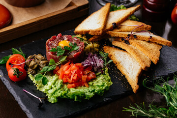 a variety of snacks. menu. top view.