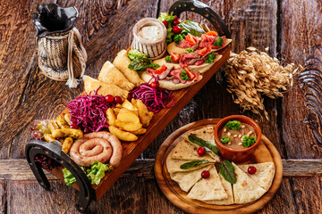 a variety of snacks. menu. top view.