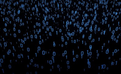 Czarne tło z niebieskimi cyframi 0101. 3d render