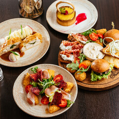 meat and vegetables on a plate. menu. top view