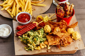 meat and vegetables on a plate. menu. top view