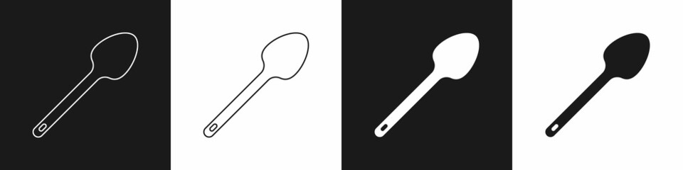 Set Teaspoon icon isolated on black and white background. Cooking utensil. Cutlery sign. Vector