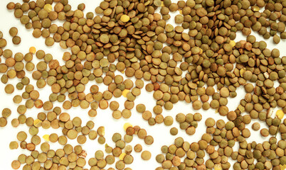 Green lentils, edible legume background.