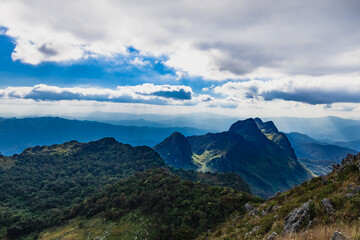 beautiful scenic mountain range with blue sky and cloud