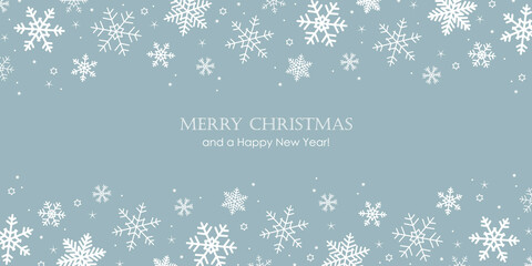 blue banner christmas card with snowflake border
