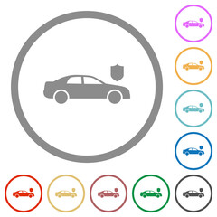 Car security solid flat icons with outlines