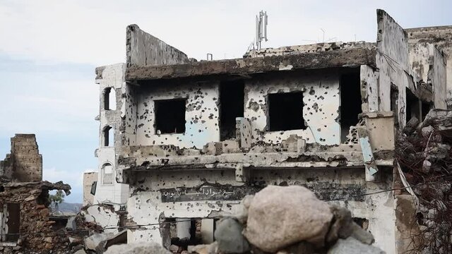 A house destroyed by the war in Yemen, Taiz