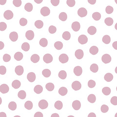 Seamless pattern with pink dots on a white background. Used for wallpaper, paper, fabric and prints.
