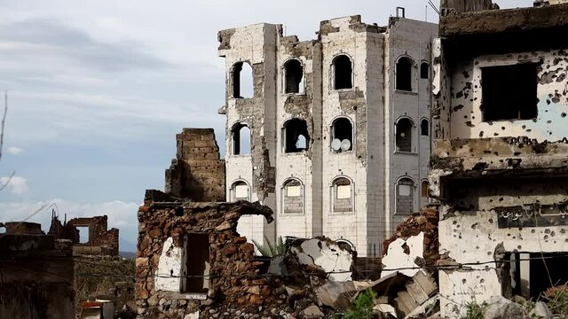 A house destroyed by the war in Yemen, Taiz