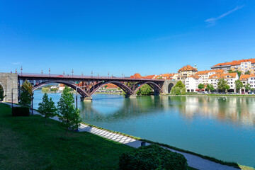 Glavni old most in Maribor with a beautiful view of the old town end lent district summer day