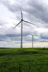 Windmill in the field. Gaj Olawski wind farm near Wroclaw, Poland, Europe. - obrazy, fototapety, plakaty