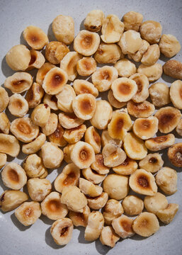 roasted hazelnuts close up detail