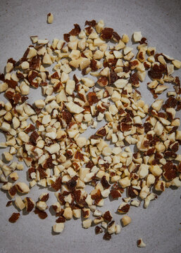 chopped hacked hazelnuts close up detail