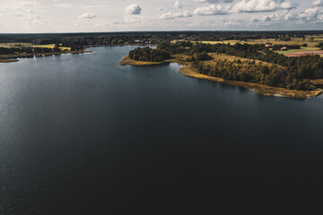 view of the lake in the evening seen by drone