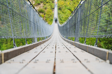 suspension bridge in the forest in summer