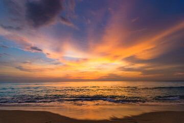 A colorful seascape with  a vivid sky background