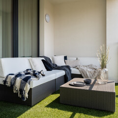 Stylish rattan furniture on balcony - 457348190
