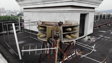 Speakers of the civil defence alarm on the roof