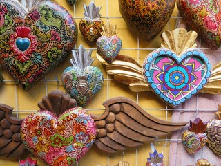 Traditional Mexican wooden hearts