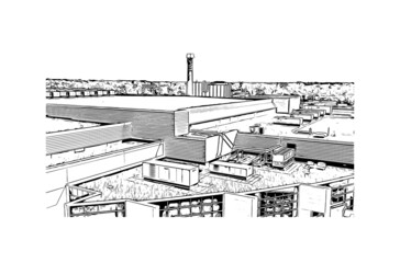 Building view with landmark of Lancing is the 
village in England. Hand drawn sketch illustration in vector.