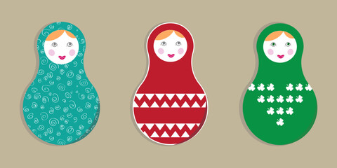 Collection of traditional Russian dolls - matryoshka. Vector illustration