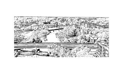 Obraz premium Building view with landmark of Lancing is the village in England. Hand drawn sketch illustration in vector.