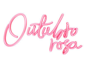 Naklejka na ściany i meble Pink October Lettering 3d isolated. Outubro rosa means pink october in brazilian portuguese.