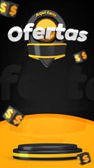 Here Have Offers stories template for Social Media. Aqui tem ofertas means here have offers in brazilian portuguese