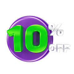 Purple and green 10% off discount 3d label isolated.