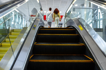 Escalator stairs close up in a shopping mall