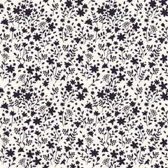 seamless pattern with cute tiny flowers. retro design. flat hand drawn illustration, nature inspired vintage background.