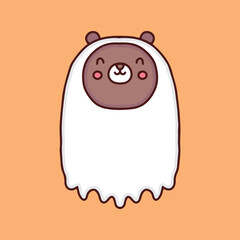 cute bear with ghost costume cartoon, illustration for stickers and t shirt.
