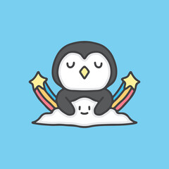 cute sleeping penguin on cloud cartoon, illustration for stickers and t shirt.