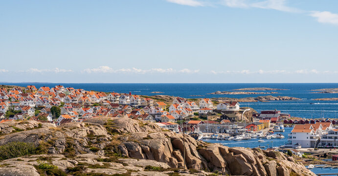 Panoramic view from mountain over Kungshamn on the Swedish west coast. 