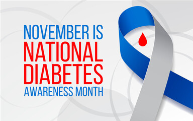 National Diabetes Awareness Month concept. Banner template with blue and grey ribbon. Vector illustration. - Powered by Adobe