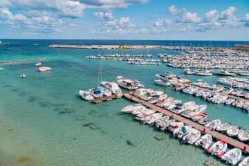 OTRANTO. LECCE. SUMMER 2021.  Sunny day in the beautiful Otranto. View of the tourist port and gulf