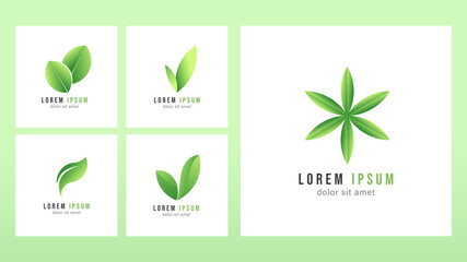 Set Logo Green Leaf  Flat Modern design isolated on white background , illustration Vector EPS 10