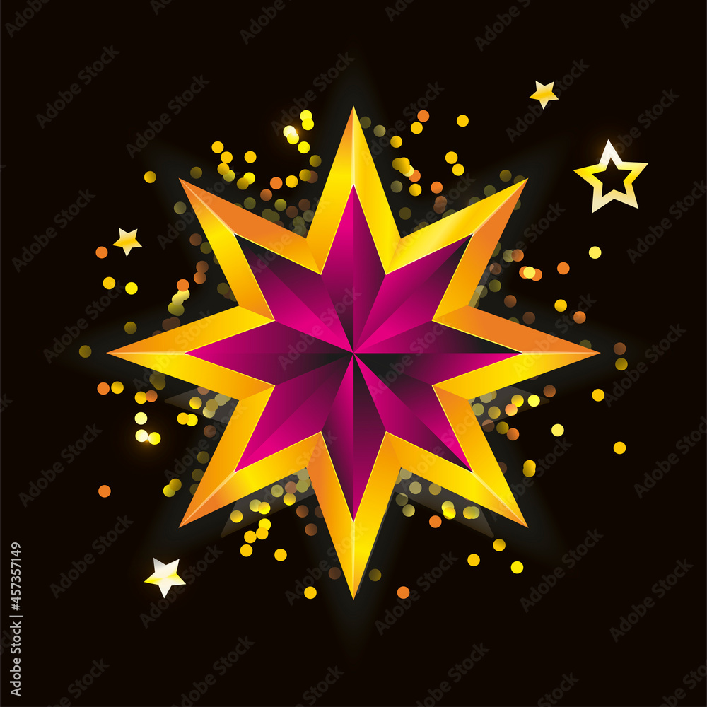 Wall mural Shiny Gold Star. Christmas Illustration for design on white background