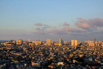 sunset over city