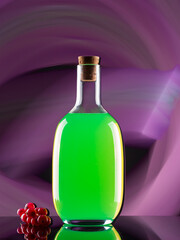 Obraz na płótnie Canvas Bottle with fruit juice on colorful lights background